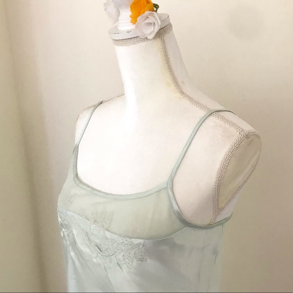 Slip Dress in Mint - Flowy like Satin - with Sheer Neckline Feature M - Picture 4 of 15